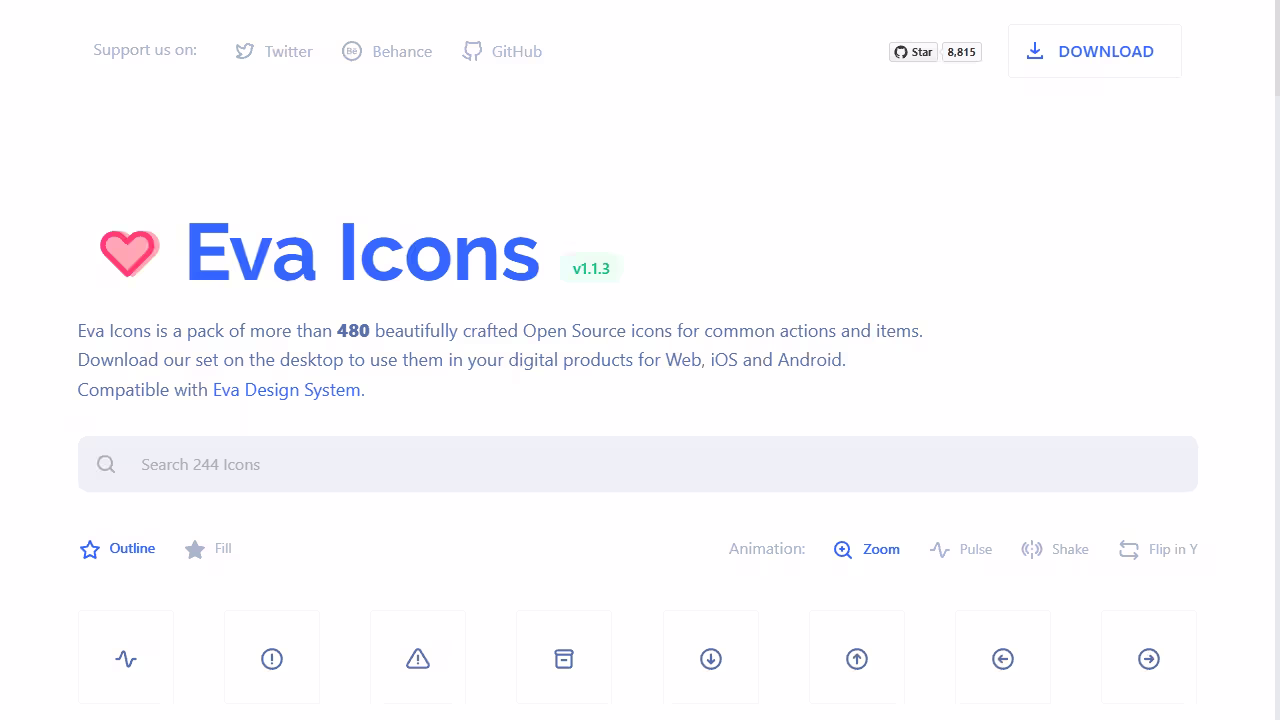 Eva Icons web preview