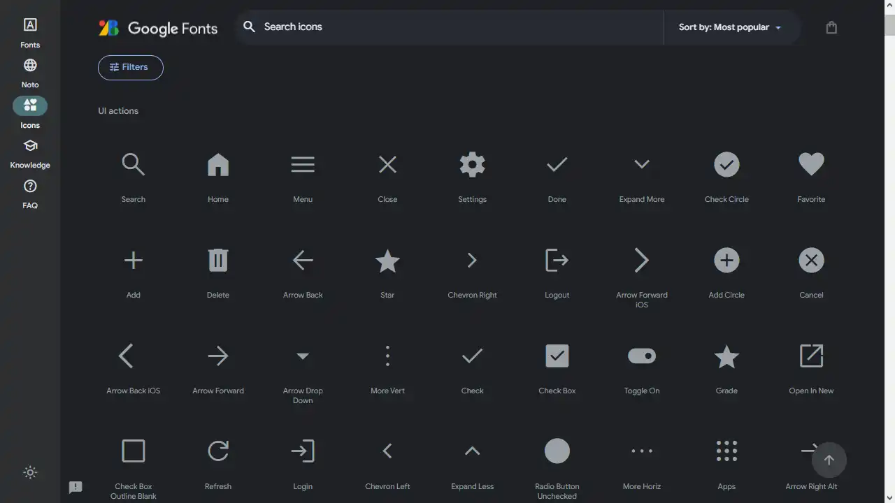 Google icons web preview