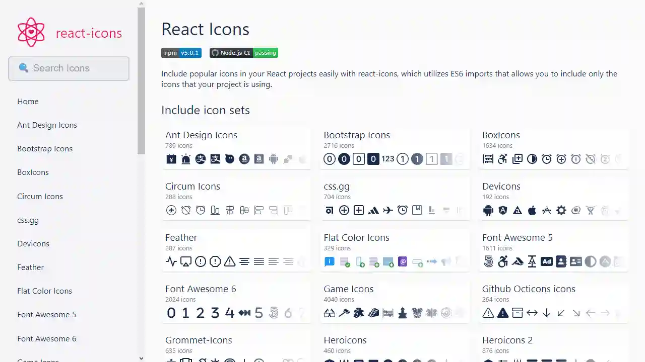 React Icons web preview