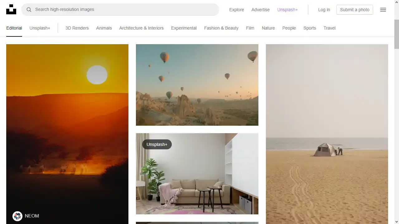 Unsplash web preview